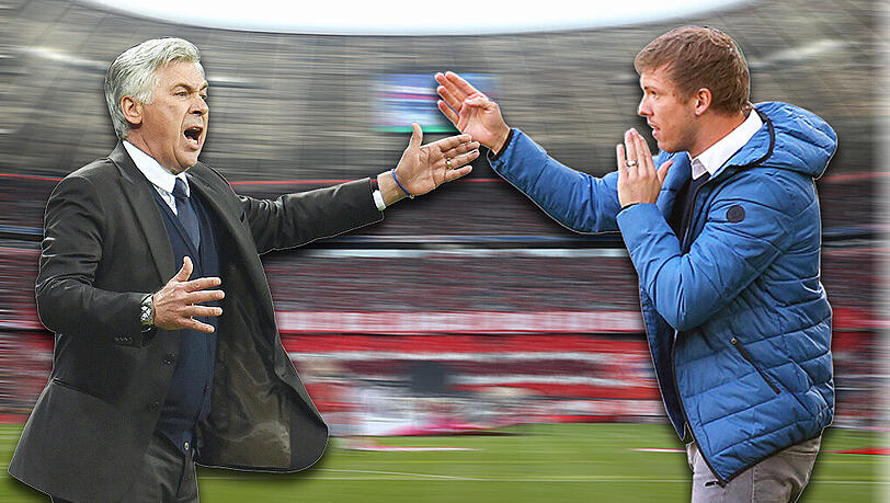Am Samstag erstmals Gegner: Bayerns Ancelotti (l.) und der Hoffenheimer Nagelsmann (r.). Am Samstag erstmals Gegner: Bayerns Ancelotti (l.) und der Hoffenheimer Nagelsmann (r.).