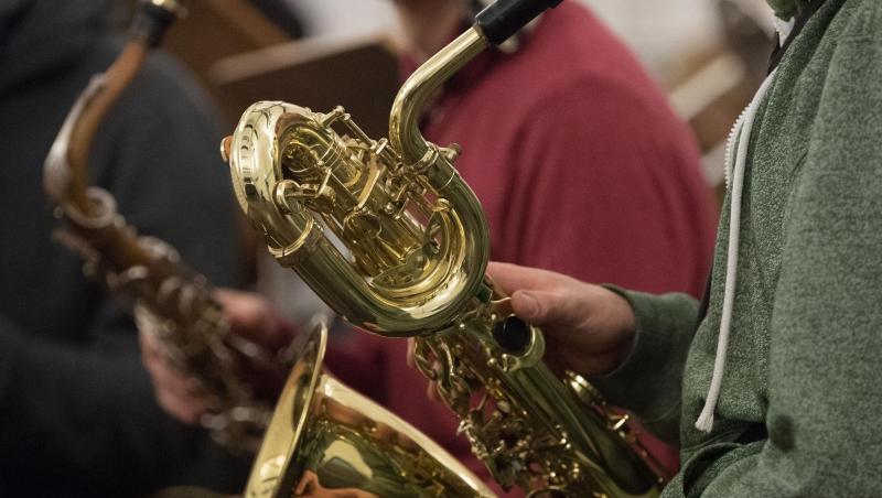 Ein Musiker hält ein Saxophon. Foto: Sebastian Kahnert/dpa-Zentralbild/dpa/Symbolbild