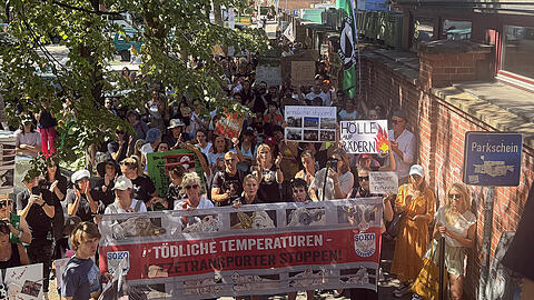250 Menschen haben am Freitag vor dem M&uuml;nchner Schlachthof gegen die qualvollen Tiertransporte demonstriert.
