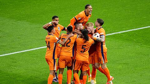Nach dem wichtigen Tor zum 1:1 jubeln die "Oranje"-Spieler.