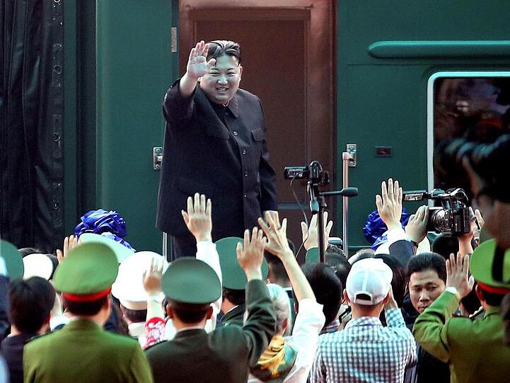 Nordkoreas Machthaber Kim Jong Un am Bahnhof Dong Dang an der Grenze zwischen Vietnam und China.