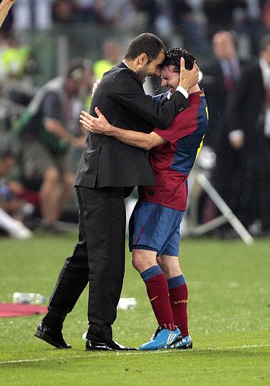 Guardiola mit seinem Meisterschüler: Lionel Messi