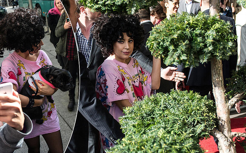 Lady Gaga ist mit Hund und Wuschelkopf in Berlin unterwegs.
