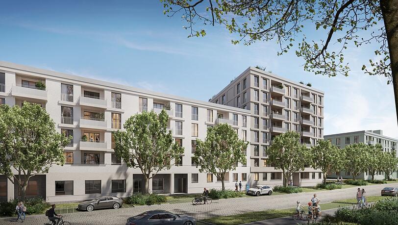So soll es im Quartier einmal aussehen: Wohnzeile mit Bäumen in der Elly-Staegmeyr-Straße. So soll es im Quartier einmal aussehen: Wohnzeile mit Bäumen in der Elly-Staegmeyr-Straße.
