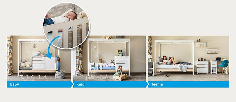 Wandelbares Bett Ticia wächst mit den Kindern mit