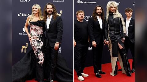Tom Kaulitz posiert doppelt beim Bambi: Mit seiner Ehefrau Heidi Klum und mit seiner Band Tokio Hotel.
