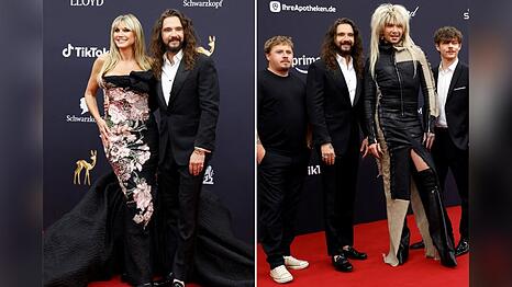 Tom Kaulitz posiert doppelt beim Bambi: Mit seiner Ehefrau Heidi Klum und mit seiner Band Tokio Hotel.