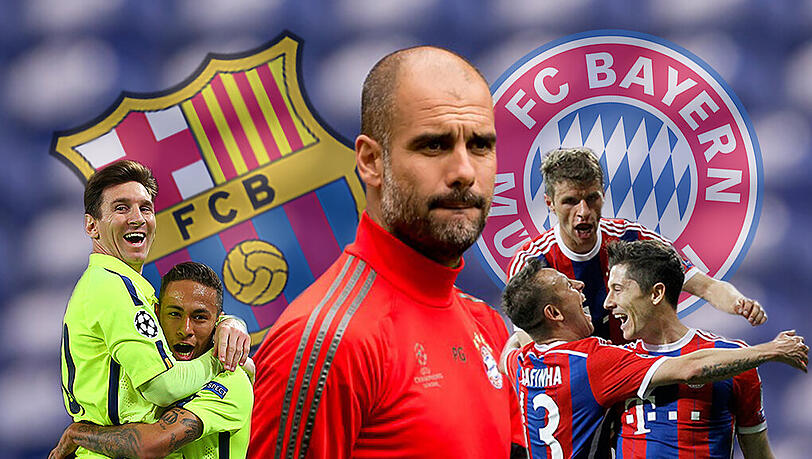 Pep Guardiola trifft im Halbfinale mit seinen Bayern um Rafinha, Müller und Lewandowski auf seinen Ex-Klub Barcelona mit den Superstars Neymar und Messi (l.). Pep Guardiola trifft im Halbfinale mit seinen Bayern um Rafinha, Müller und Lewandowski auf seinen Ex-Klub Barcelona mit den Superstars Neymar und Messi (l.).