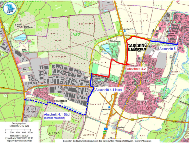 Das ist der Verlauf des Radschnellwegs in Garching.