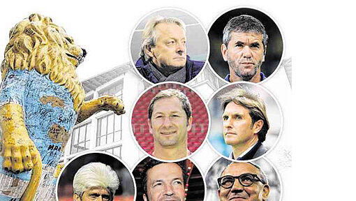 Den Löwen im Visier? Lorenz Köstner, Friedhelm Funkel (oben), Franco Foda, Bruno Labbadia (Mitte), Werner Lorant, Lothar Matthäus, Felix Magath (unten).