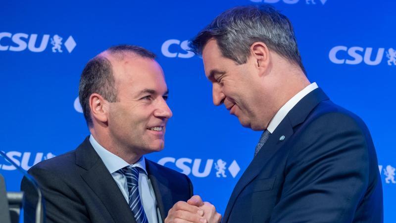 Manfred Weber (l, CSU), Spitzenkandidat der EVP, und Markus Söder, bayerischer Ministerpräsident. Foto: Peter Kneffel/Archivbild Manfred Weber (l, CSU), Spitzenkandidat der EVP, und Markus Söder, bayerischer Ministerpräsident. Foto: Peter Kneffel/Archivbild