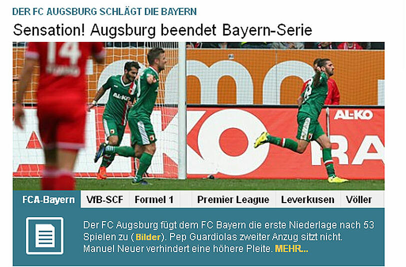 sport1.de schreibt: Sensation! Ausgburg beendet Bayern-Serie