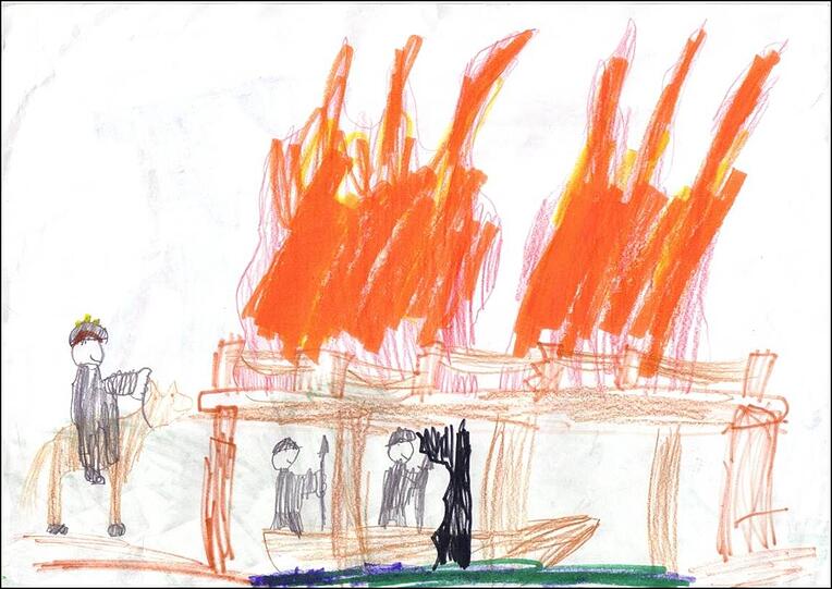 Kinderzeichnung "Brückenbrand"