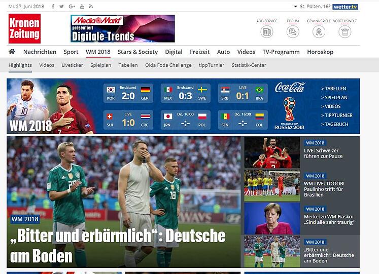 "Deutsche am Boden" heißt es in der österreichischen "Kronen Zeitung"