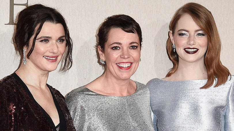 Rachel Weisz, Olivia Colman und Emma Stone bei einem Auftritt zu "The Favourite"