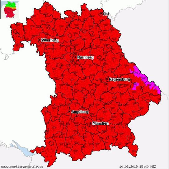 Die Unwetterwarnung am Sonntag bestand für den gesamten Freistaat.