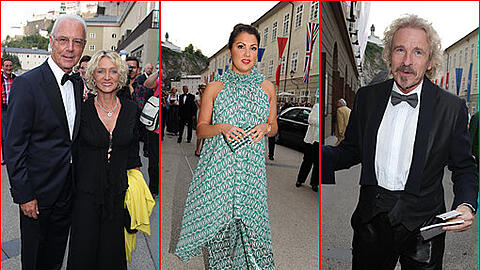 Hohe Prominenz bei der Eröffnung der Salzburger Festspiele. Auch Thomas Gottschalk und Franz Beckenbauer schauen zur ersten Aufführung von DON CARLO und der Oper "Giovanna D'Arco" mit Anna Netrebko und Placido Domingo in Salzburg vorbei. Die Bilder