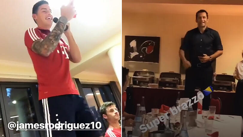 Große Sänger in spe? James Rodríguez und Hasan Salihamidzic. Große Sänger in spe? James Rodríguez und Hasan Salihamidzic.
