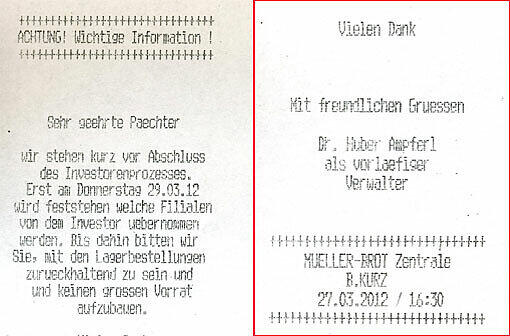 Eine Müller-Brot-Info an die Pächter.