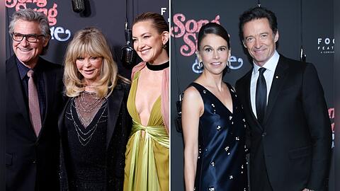 Kurt Russell, Goldie Hawn und Kate Hudson sowie Sutton Foster und Hugh Jackman (v.l.) posierten für die Fotografen.