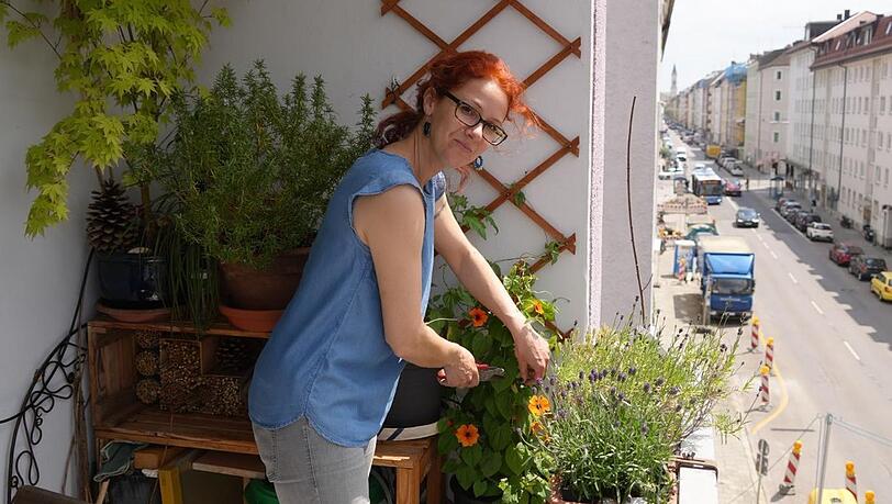 Isabelle Mayr hat ein Herz für Pflanzen – hinten links ist das Wildbienen-Hotel zu sehen. Isabelle Mayr hat ein Herz für Pflanzen – hinten links ist das Wildbienen-Hotel zu sehen.