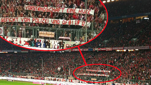 Die Ultras von "Inferno Bavaria" beleidigen den Vorstand des FC Bayern. Die Ultras von "Inferno Bavaria" beleidigen den Vorstand des FC Bayern.
