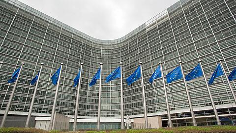 EU-Fahnen wehen vor der EU-Kommission in Brüssel.
