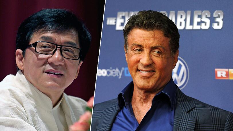 Jackie Chan (l.), Actionstar und Kampfkünstler, und Schauspielkollege Sylvester Stallone.