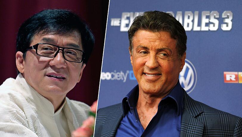 Jackie Chan (l.), Actionstar und Kampfkünstler, und Schauspielkollege Sylvester Stallone. Jackie Chan (l.), Actionstar und Kampfkünstler, und Schauspielkollege Sylvester Stallone.