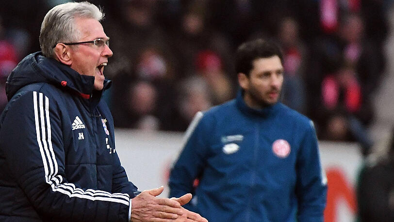 Stimmgewaltig an der Seitenlinie: Bayern-Trainer Jupp Heynckes (links). Rechts: Mainz-Coach Sandro Schwarz. Stimmgewaltig an der Seitenlinie: Bayern-Trainer Jupp Heynckes (links). Rechts: Mainz-Coach Sandro Schwarz.