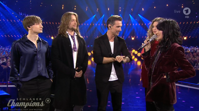 In Florian Silbereisens Show trat Nena (r.) gemeinsam mit ihren Kindern Simeon, Sakias und Larissa auf.
