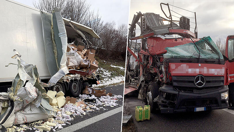 Nach einem Unfall auf der A99 rückte am Dienstag die Feuerwehr an: Ein Sattelschlepper hatte dabei seine Ladung verloren. Nach einem Unfall auf der A99 rückte am Dienstag die Feuerwehr an: Ein Sattelschlepper hatte dabei seine Ladung verloren.