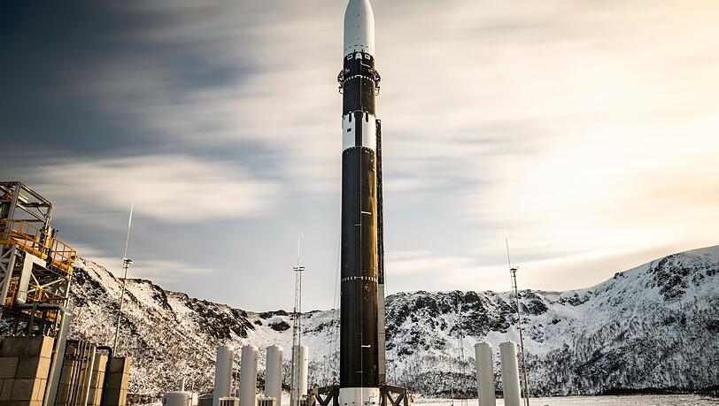 Die Rakete von Isar Aerospace auf dem Startplatz in Norwegen. (Handout)