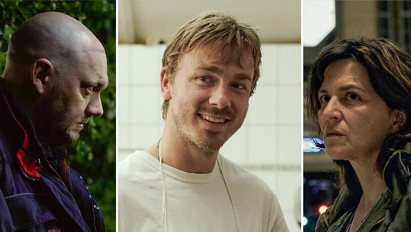 "Die stillen Trabanten" erzählt von bedeutungsvollen nächtlichen Begegnungen für Wachmann Erik (Charly Hübner, l.), Bistrobesitzer Jens (Albrecht Schuch) und Reinigungskraft Christa (Martina Gedeck).