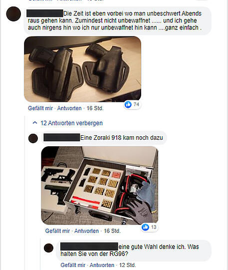 Nutzer posten auf Facebook Bilder von Waffen.