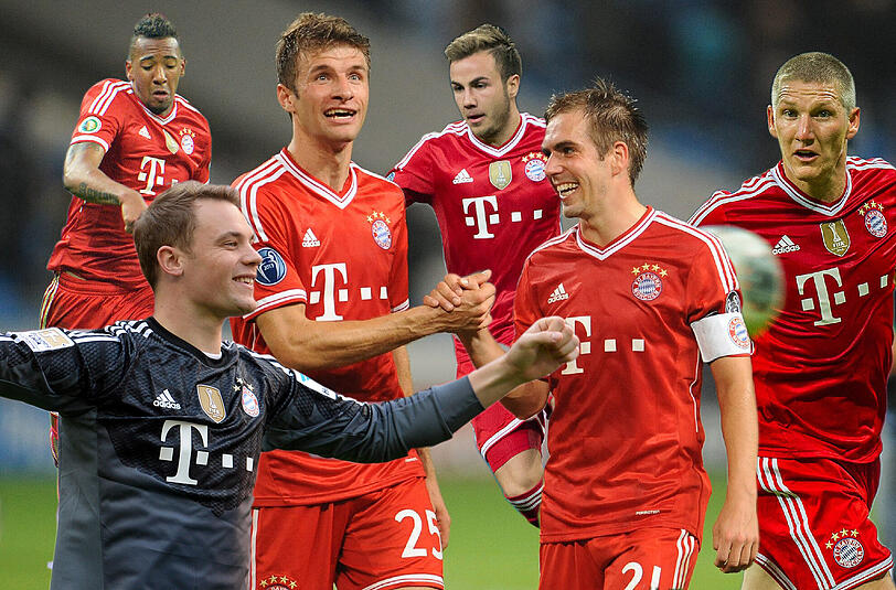Von links nach rechts: Jerome Boateng, Manuel Neuer, Thomas Müller, Mario Götze, Philipp Lahm und Bastian Schweinsteiger sind wieder Teil des FC-Bayern-Tross.