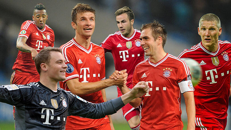 Von links nach rechts: Jerome Boateng, Manuel Neuer, Thomas Müller, Mario Götze, Philipp Lahm und Bastian Schweinsteiger sind wieder Teil des FC-Bayern-Tross. Von links nach rechts: Jerome Boateng, Manuel Neuer, Thomas Müller, Mario Götze, Philipp Lahm und Bastian Schweinsteiger sind wieder Teil des FC-Bayern-Tross.