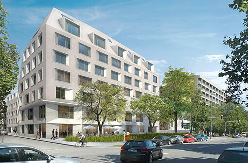 An der Ecke Nymphenburger/Erzgießereistraße entsteht ein neues Gebäude mit 55 Wohnungen