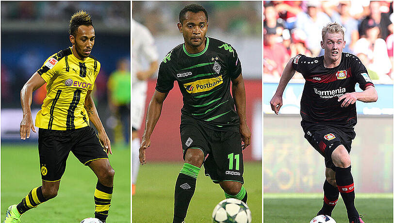 Pierre-Emerick Aubameyang (Borussia Dortmund, l.), Raffael (Borussia Mönchegladbach, M.) und Julian Brandt (Bayer Leverkusen) spielen am Mittwochabend allesamt in der Champions League. Pierre-Emerick Aubameyang (Borussia Dortmund, l.), Raffael (Borussia Mönchegladbach, M.) und Julian Brandt (Bayer Leverkusen) spielen am Mittwochabend allesamt in der Champions League.