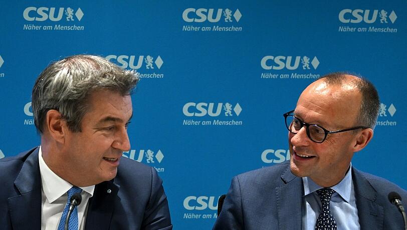 So viel Harmonie war selten: CSU-Chef Markus Söder (l.) und der CDU-Vorsitzende Friedrich Merz nach der gemeinsamen Präsidiumssitzung in München.