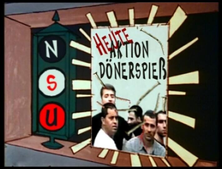 Der Screenshot zeigt einen Ausschnitt aus dem Video des Nationalsozialistischen Untegrundes (NSU): In dem Film mit der Trickfilmfigur "Paulchen Panther" werden Fotos der Mordopfer der vergangenen Jahre gezeigt, zu denen sich die Terrorgruppe bekannte.