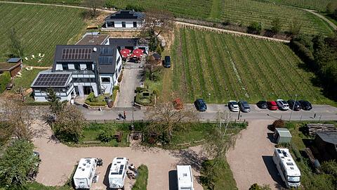 Wohnmobilstellplätze auf dem Gelände eines Weinguts im Rheingau.