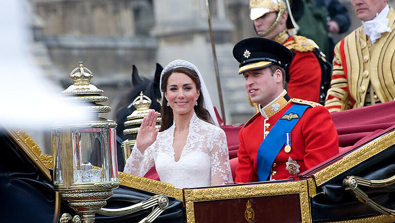 Prinz William und Herzogin Kate an ihrem Hochzeitstag am 29. April 2011. Prinz William und Herzogin Kate an ihrem Hochzeitstag am 29. April 2011.