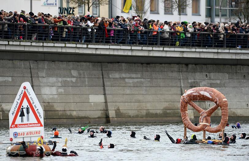 47. Donauschwimmen in Neuburg an der Donau: 2241 wagemutige Teilnehmer haben sich beim größten Winterschwimmen Europas in die eiskalten Fluten gestürzt. Die Bilder.