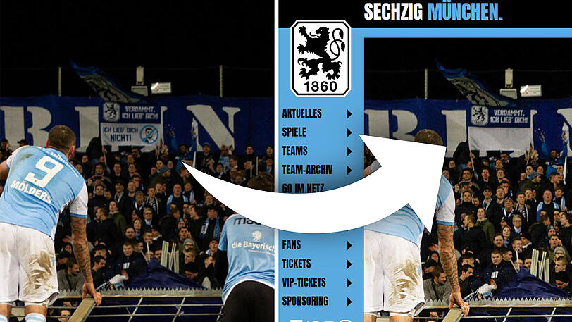 Links das Originalbild, rechts die Abbildung auf tsv1860.de.