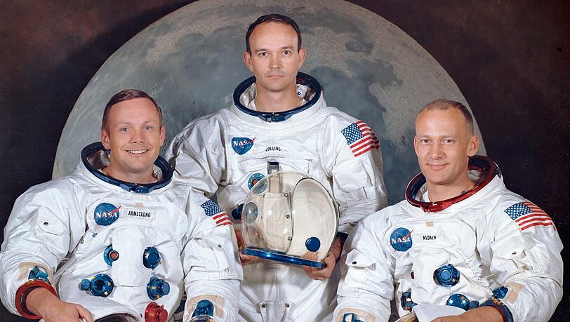 Die Besatzung der Apollo 11, Neil Armstrong (l-r), Kommandant, Michael Collins, Modullotse, Edwin E. "Buzz" Aldrin, Mondlinienpilot. Die Besatzung der Apollo 11, Neil Armstrong (l-r), Kommandant, Michael Collins, Modullotse, Edwin E. "Buzz" Aldrin, Mondlinienpilot.
