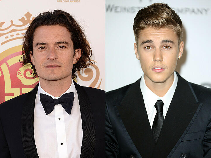 Fans feiern Orlando Bloom (l.) für seine Rangelei mit Justin Bieber