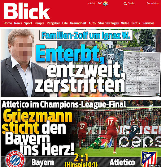 Die Schweizer Nachrichtenseite blick.ch.