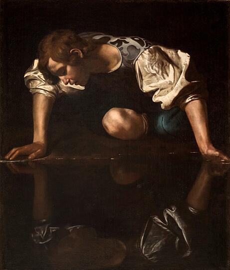 Caravaggios &bdquo;Narcissus&ldquo; von 1597/98 aus dem Palazzo Barberini in Rom geh&ouml;rt zu den eindringlichsten Darstellungen des selbstverliebten J&uuml;nglings.