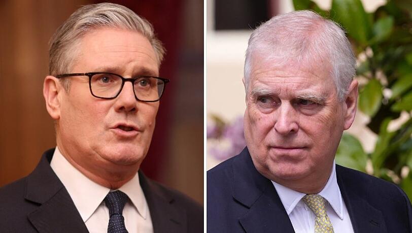 Premierminister Keir Starmer (l.) fordert Andrew Mountbatten-Windsor zum Aussagen auf.